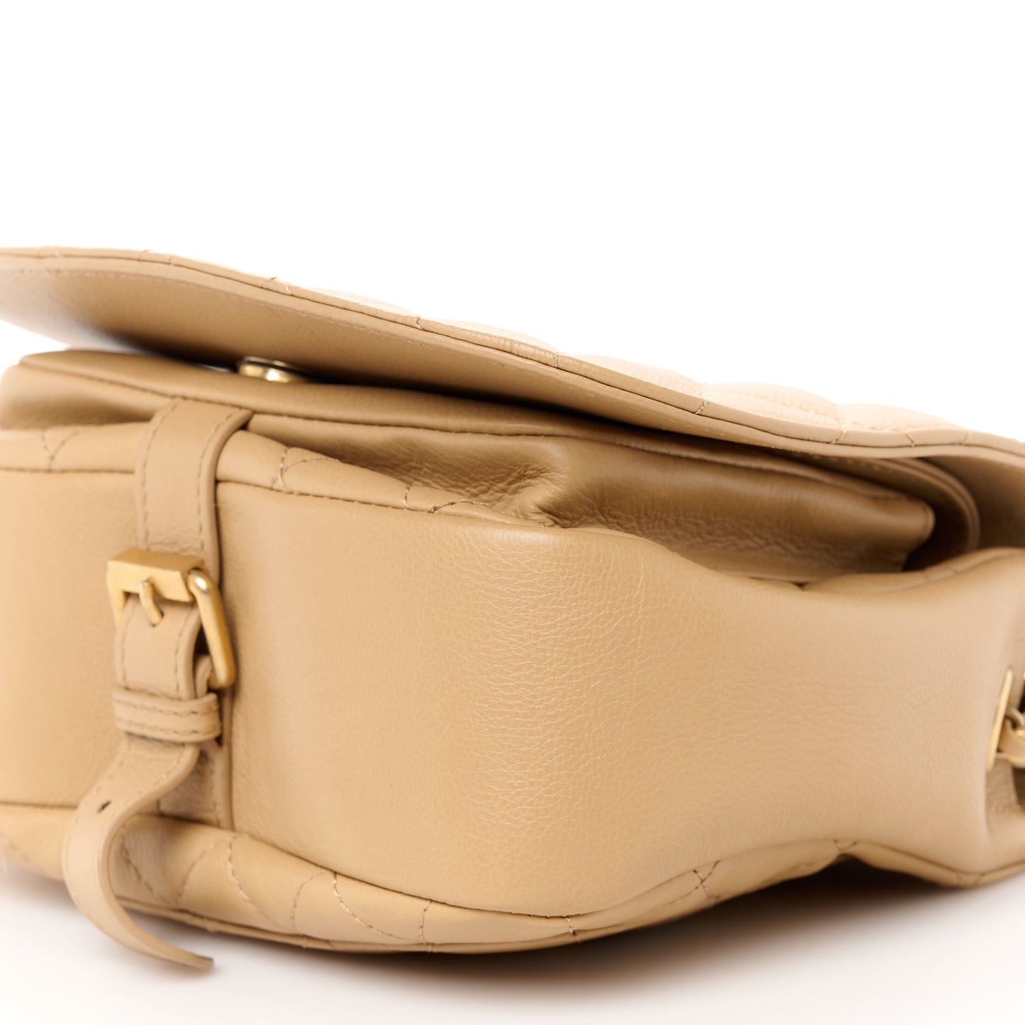 Grained Calfskin Quilted Messenger Flap Beige