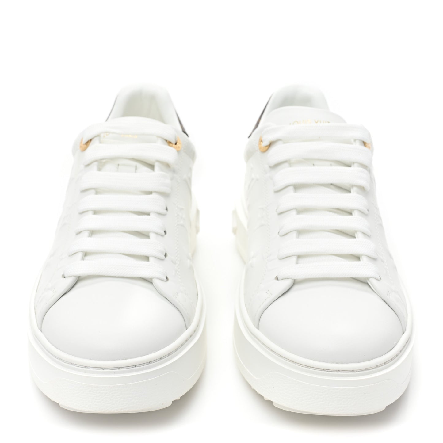 Lambskin Embossed Monogram Time Out Sneakers 38.5 White