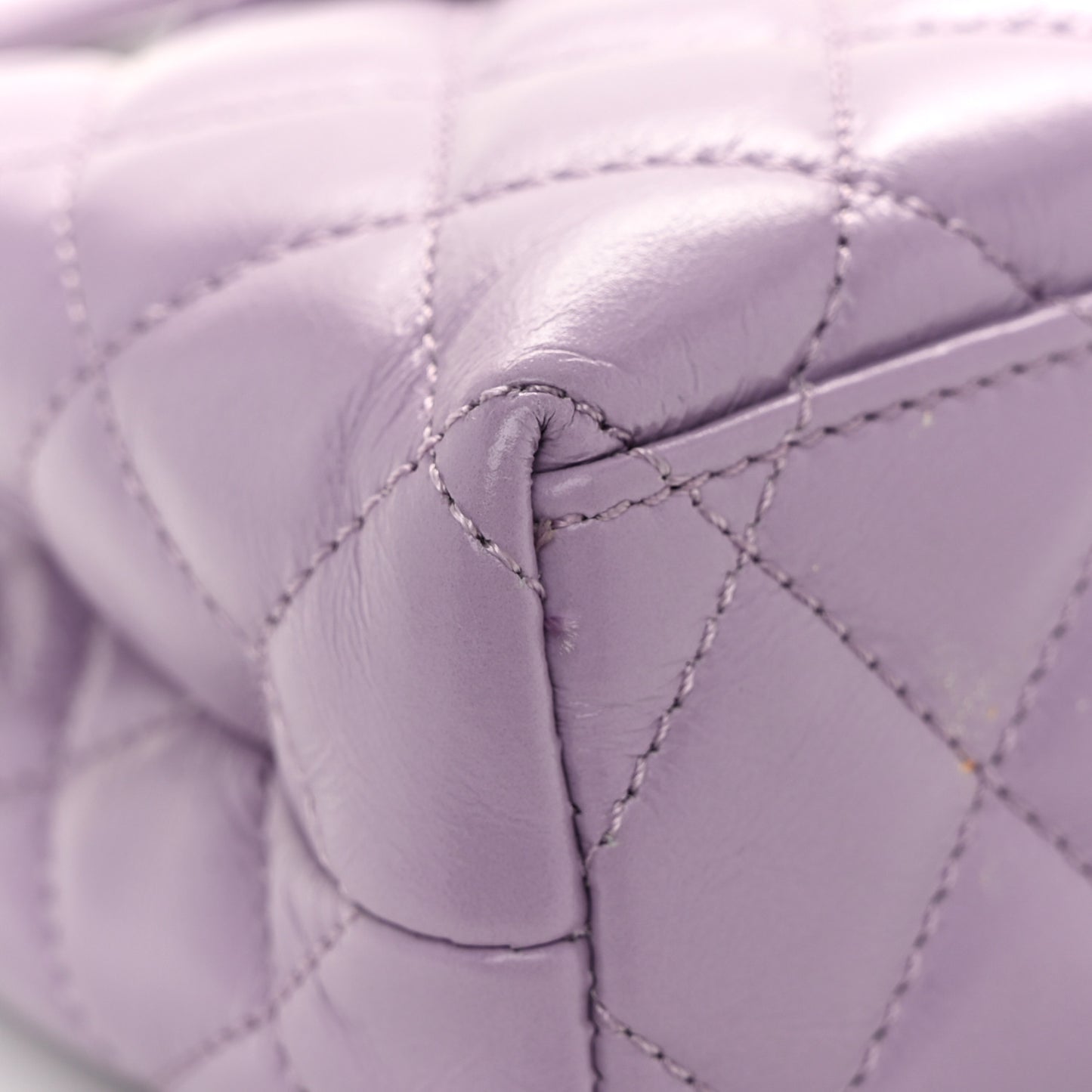 Shiny Aged Calfskin Quilted Nano Kelly Shopper Lilac