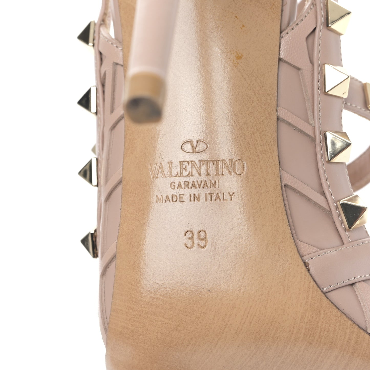 Calfskin Nappa Boudoir Rockstud Ankle Strap 100mm Pumps 39 Rose Cannelle