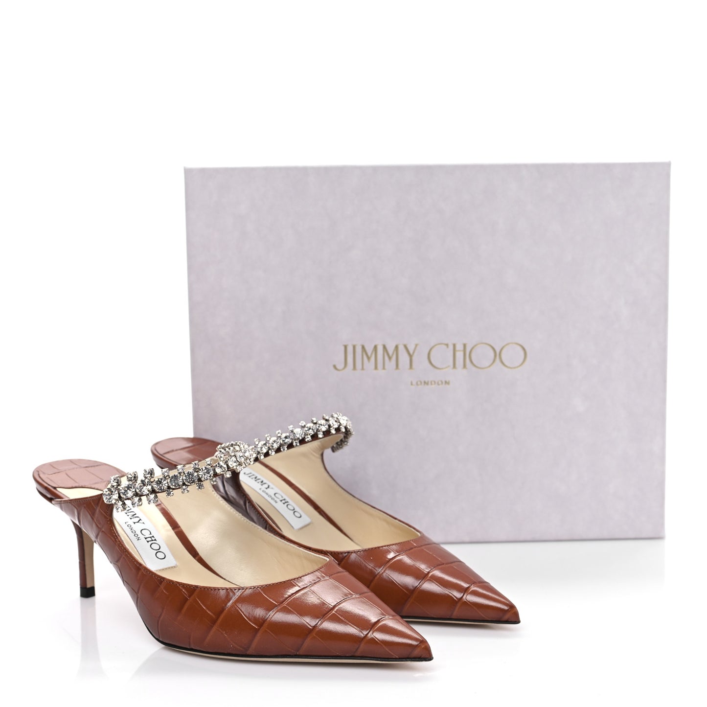 Crocodile Embossed Crystal Bing 65 Pumps 39.5 Tan