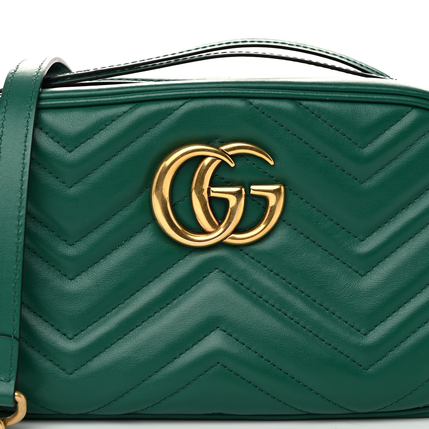 Calfskin Matelasse Small GG Marmont Chain Shoulder Bag Emerald Green