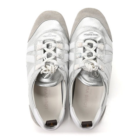 Metallic Grained Calfskin Womens LV Sneakerina 38 Silver