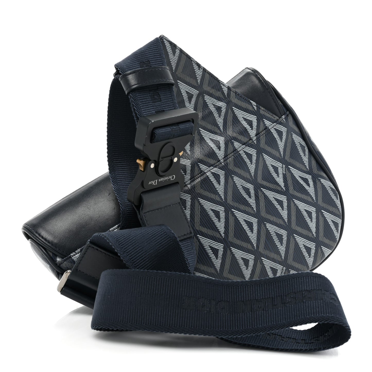 Coated Canvas Calfskin CD Diamond Mens Saddle Bag Navy