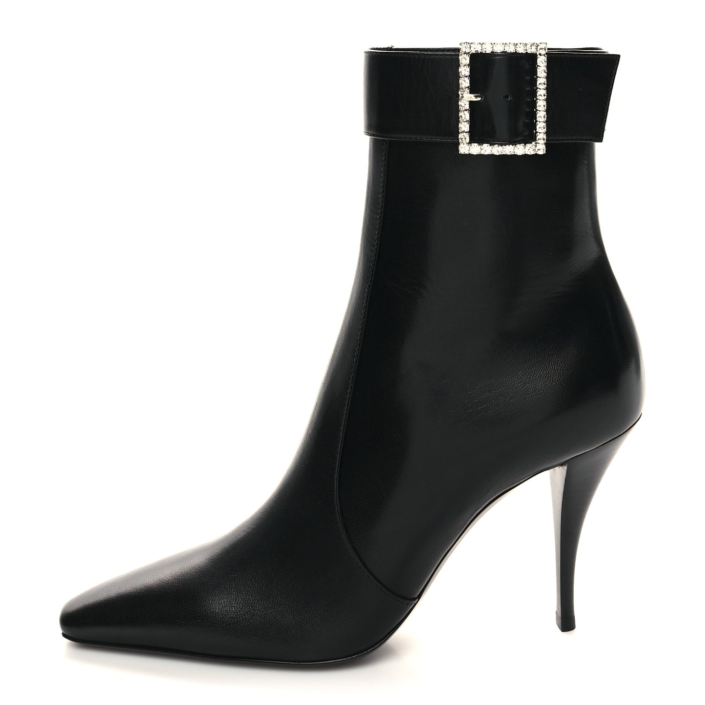 Goatskin Crystal Buckle Claude 90 Ankle Booties 37 Black