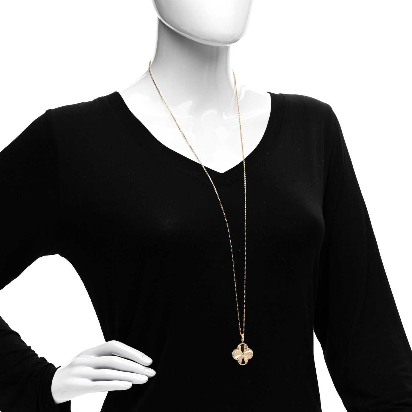 18K Yellow Gold Guilloche Magic Alhambra Long Necklace