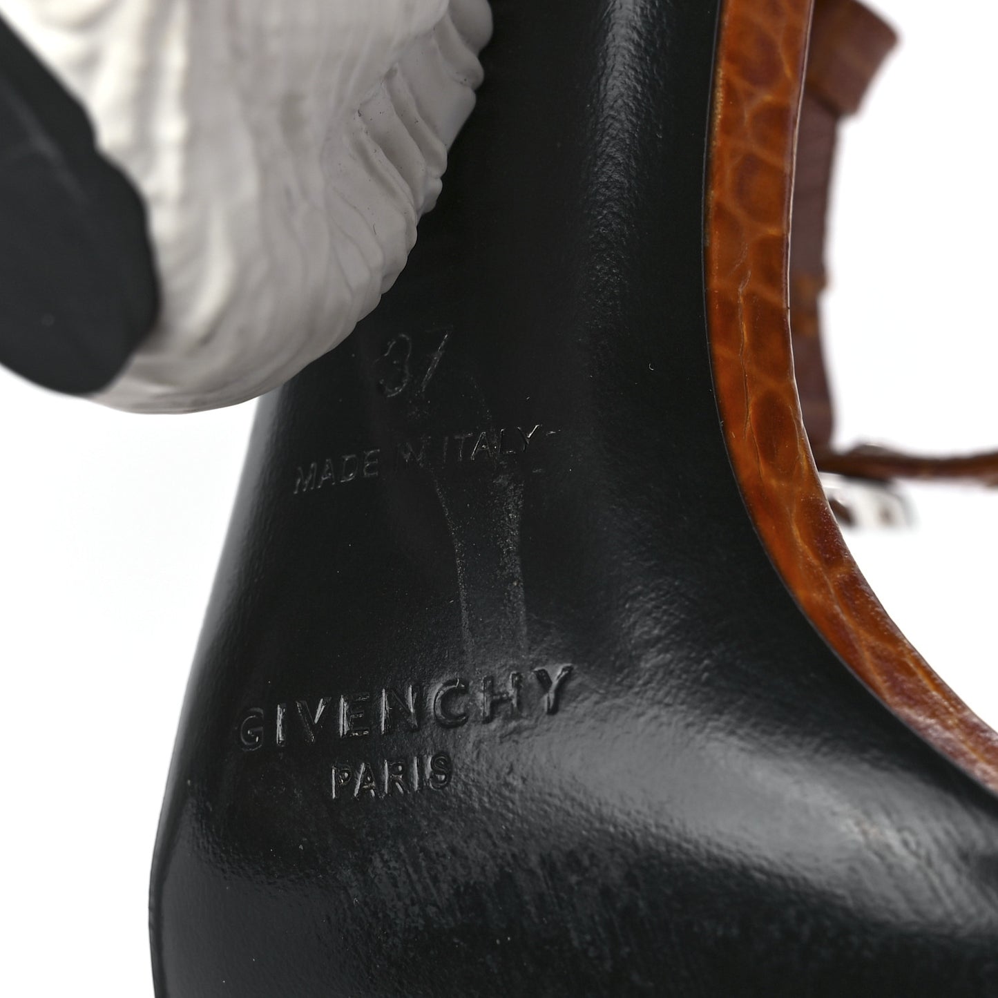 Calfskin Crocodile Embossed Horn Sandals 37 Tan