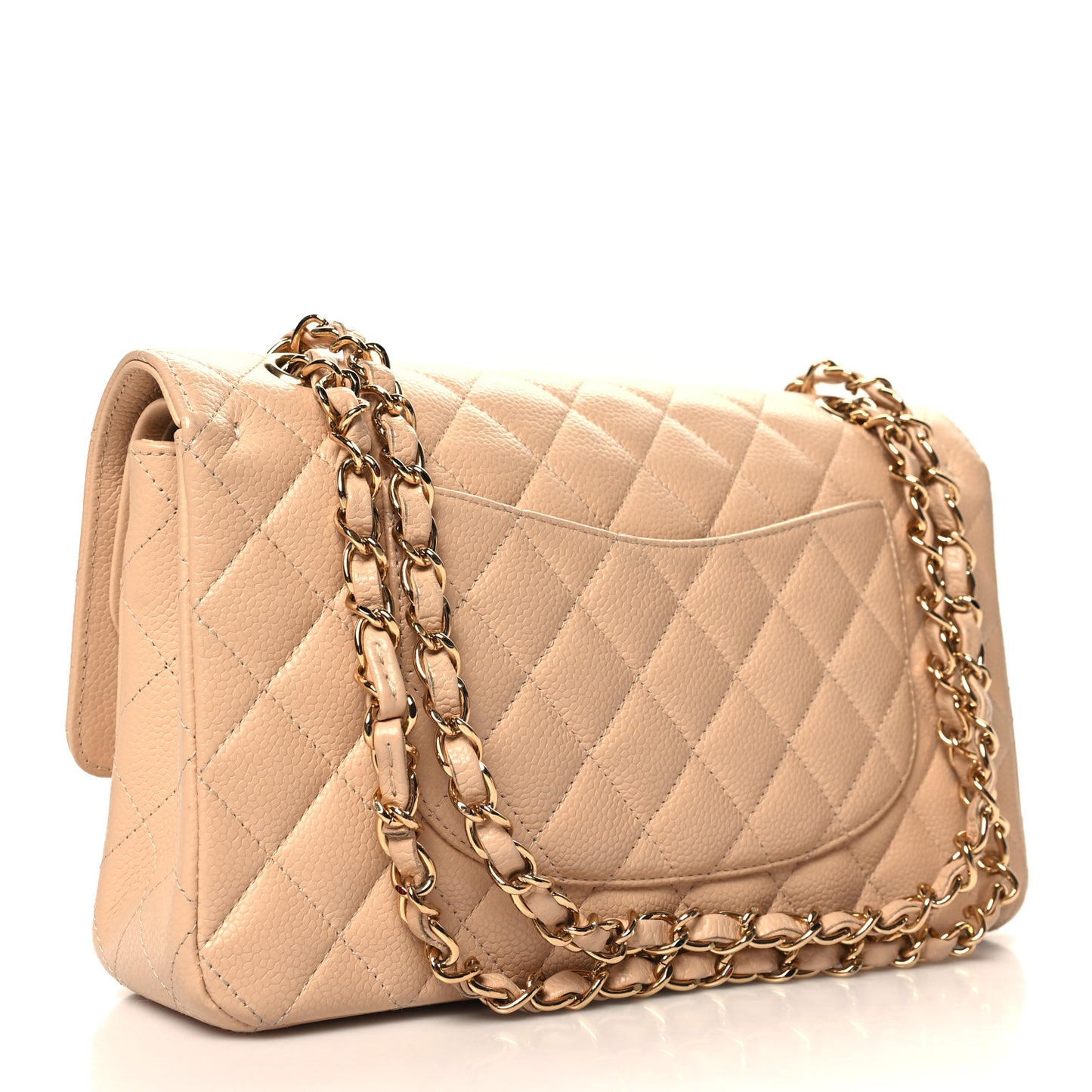 Caviar Quilted Medium Double Flap Beige