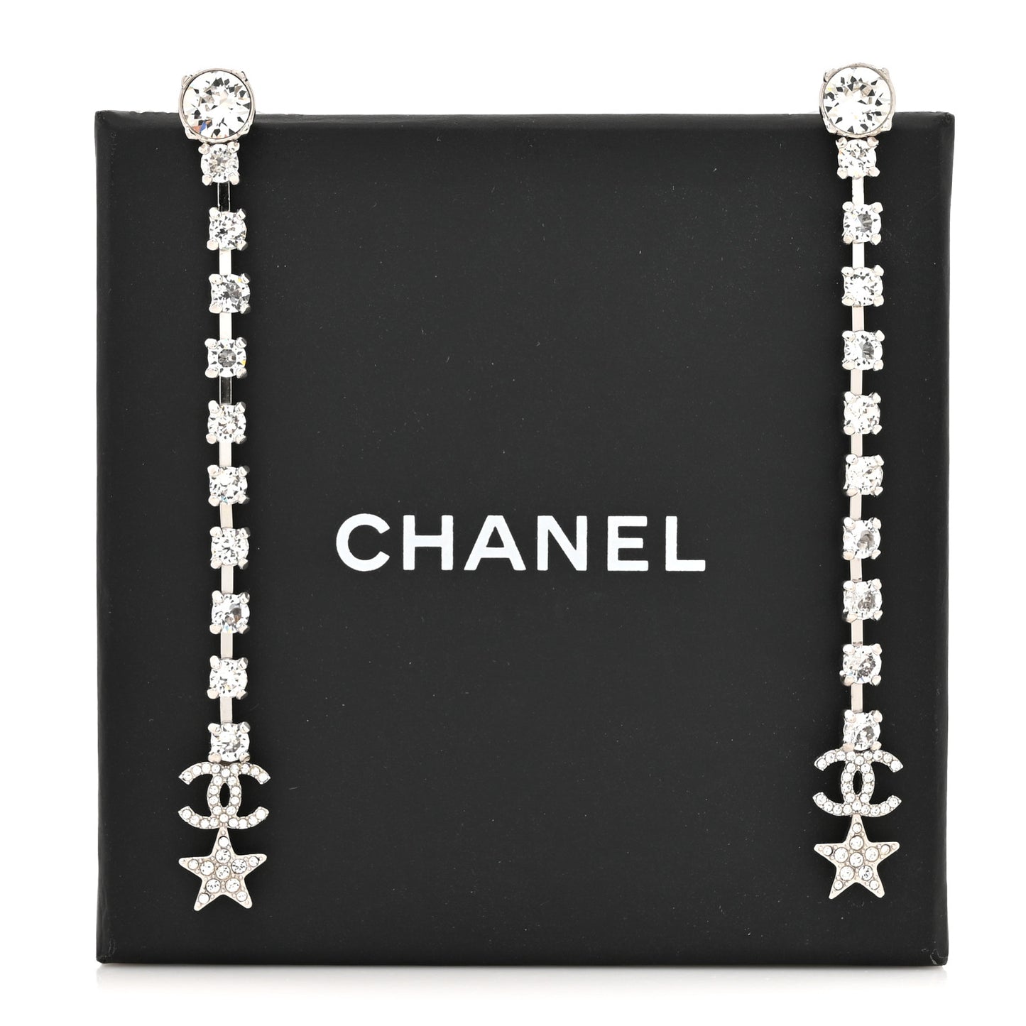 Crystal Starfall Drop Long CC Earrings Silver
