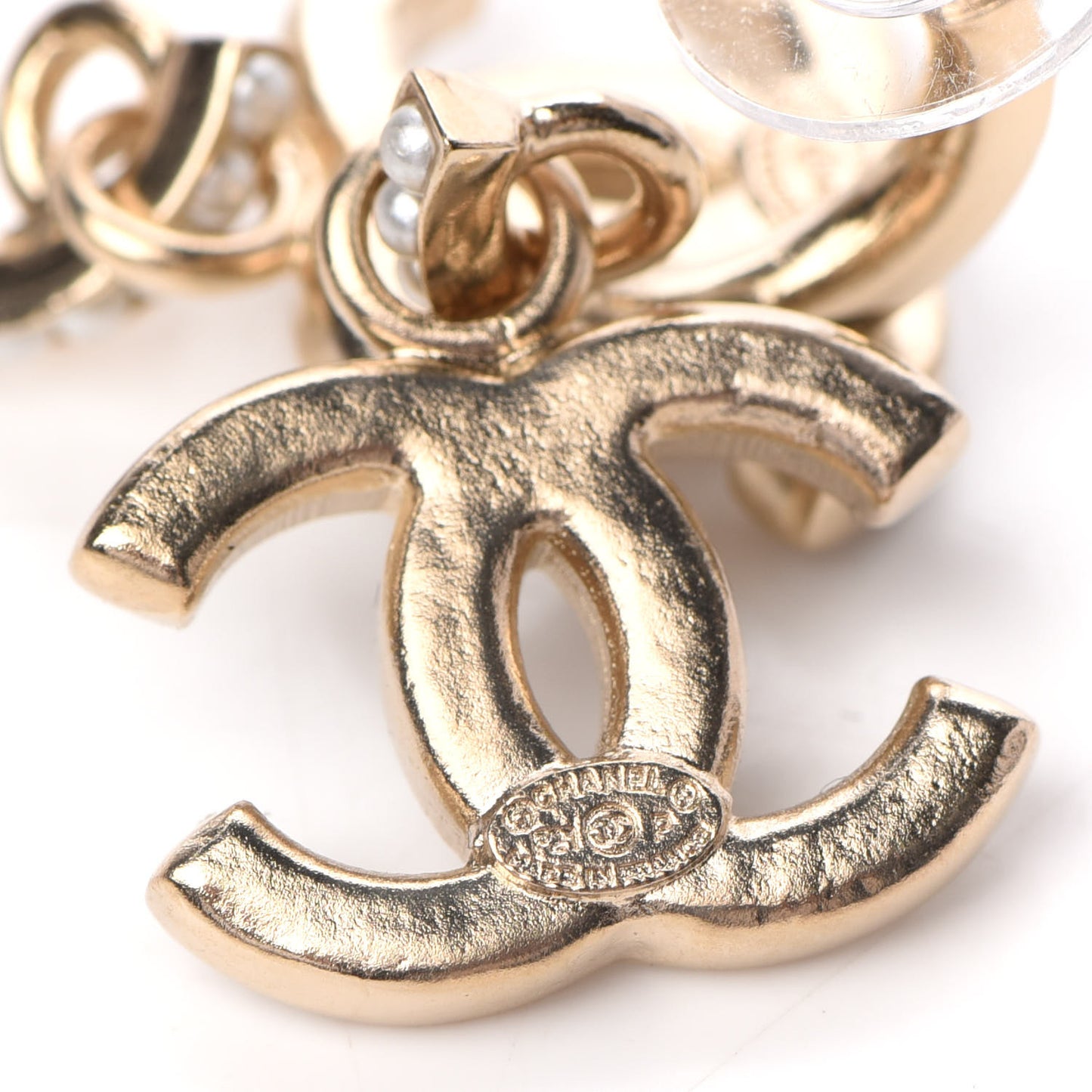 Pearl CC Hoop Drop Earring Gold