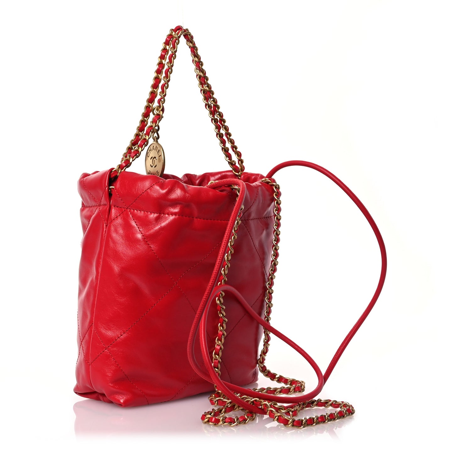 Shiny Calfskin Quilted Mini Chanel 22 Red