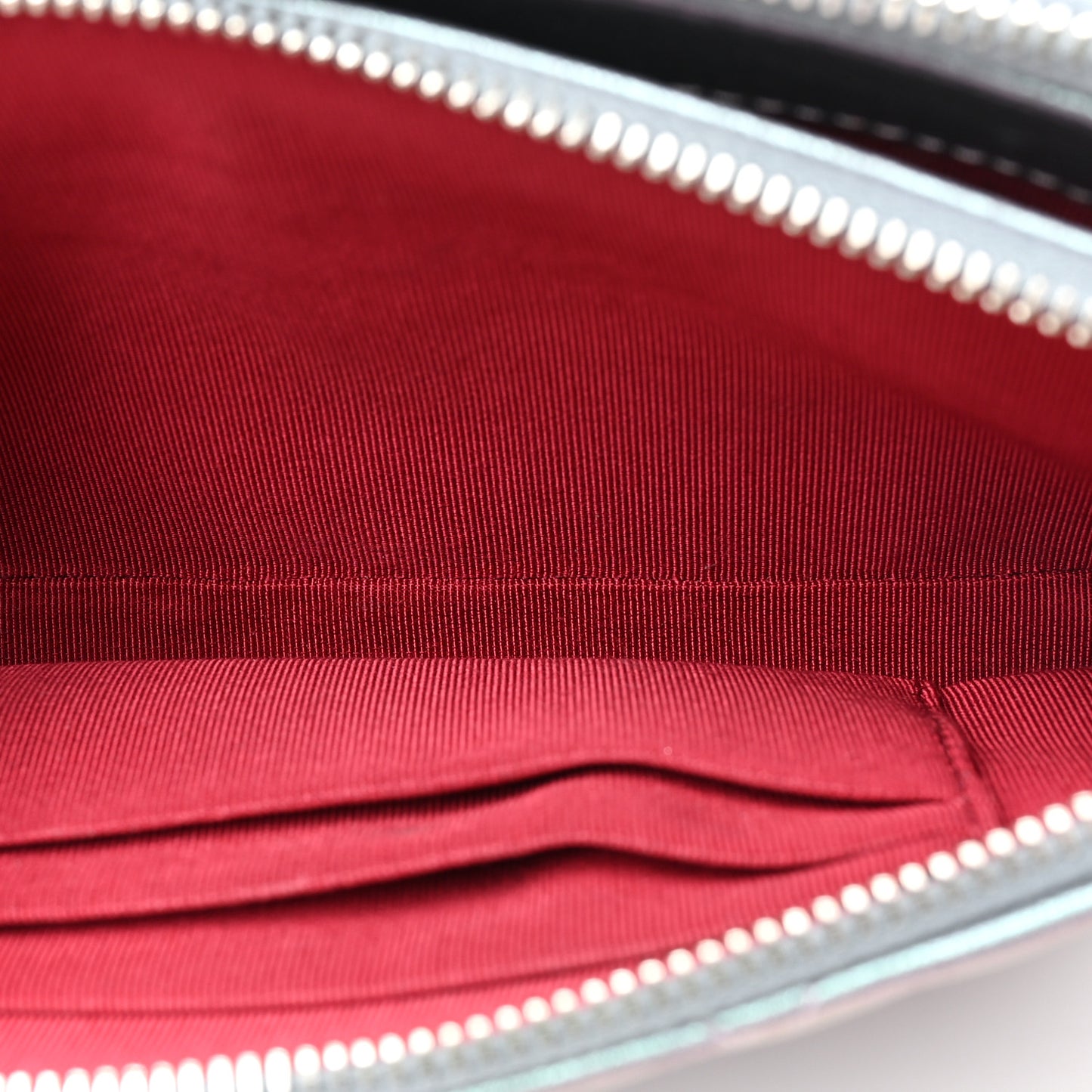Iridescent Lambskin Calfskin Quilted Small Gabrielle Clutch With Chain Light Purple