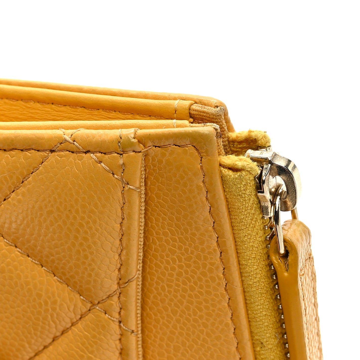 Caviar Quilted CC Zip Around Card Holder Yellow