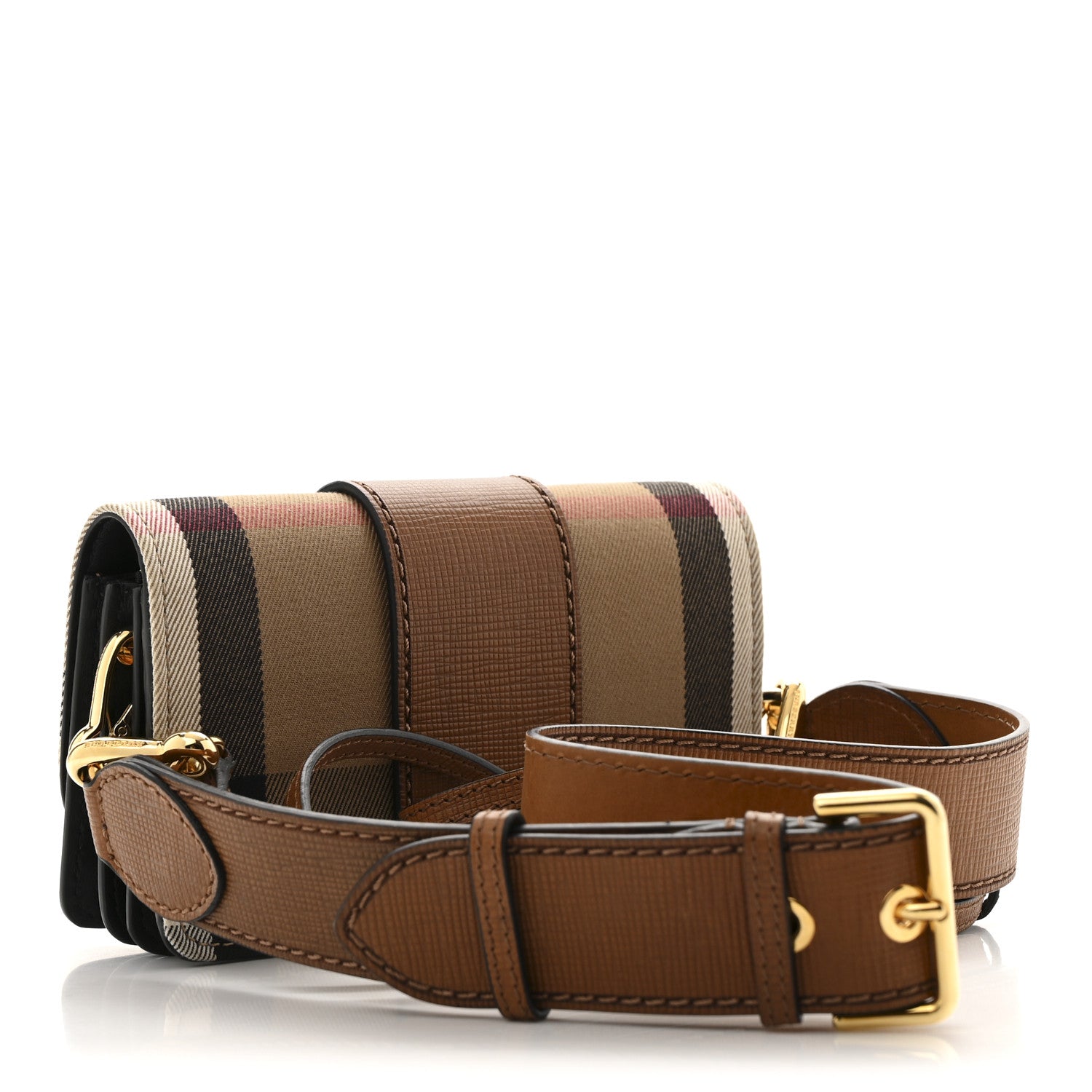 Burberry House Check Bridle Calfskin Small Madison Buckle Bag Tan 4 of 16