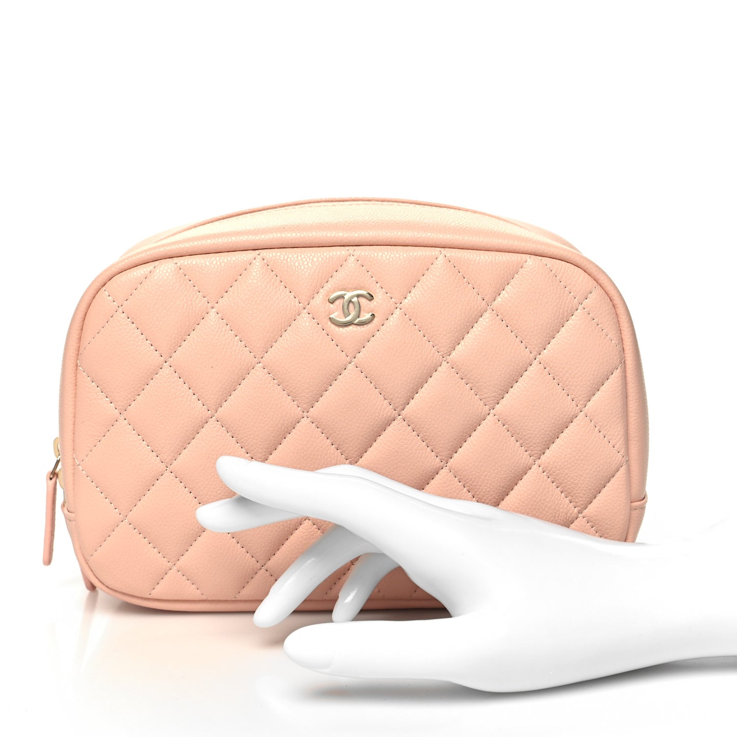 Caviar Quilted Medium Curvy Pouch Cosmetic Case Light Pink