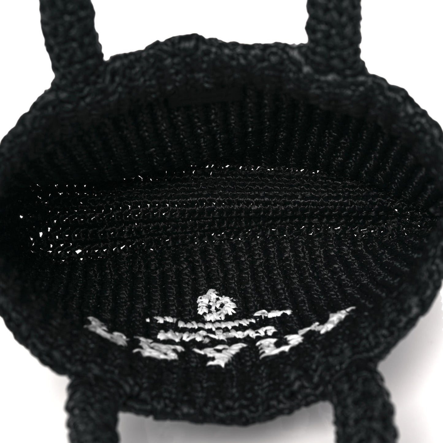 Yarn Raffia Effect Crochet Small Logo Tote Black
