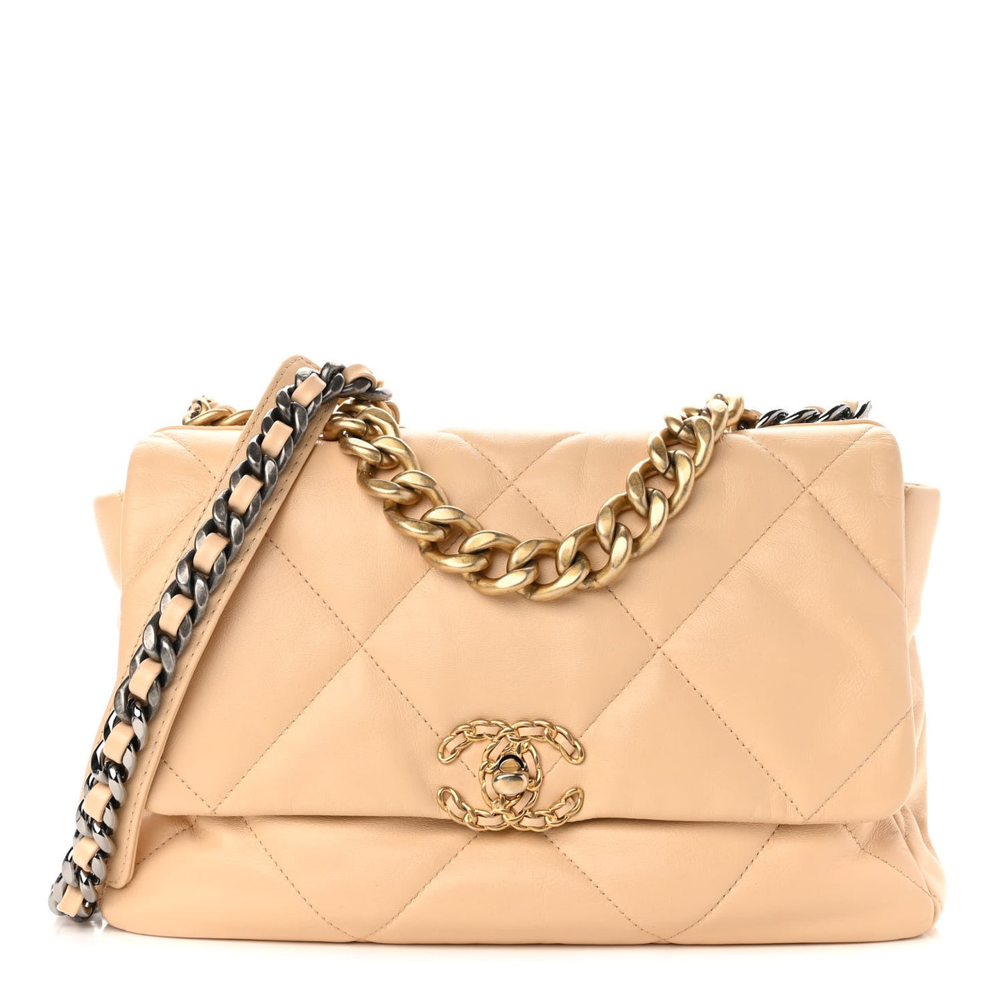 Lambskin Quilted Large Chanel 19 Flap Beige