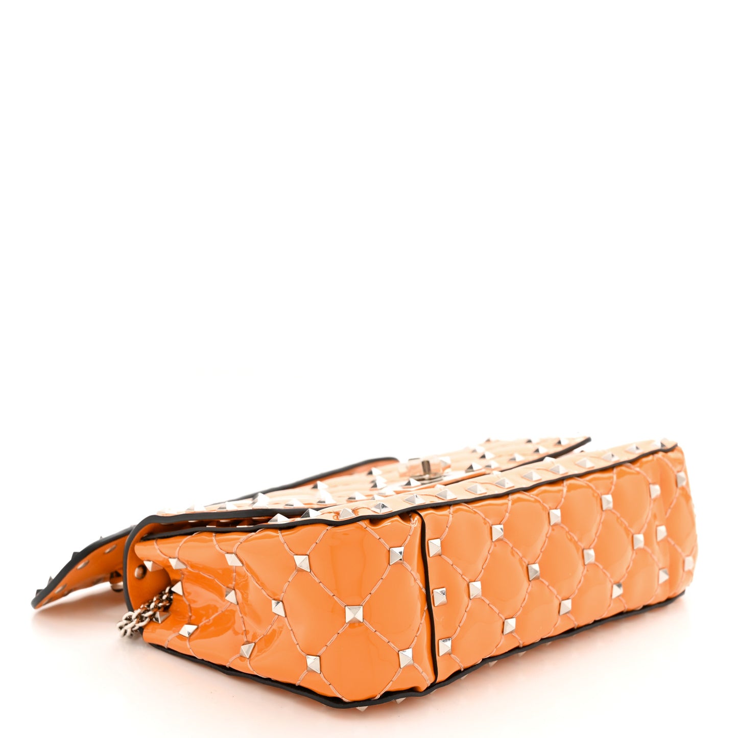 Patent Small Rockstud Spike Shoulder Bag Orange