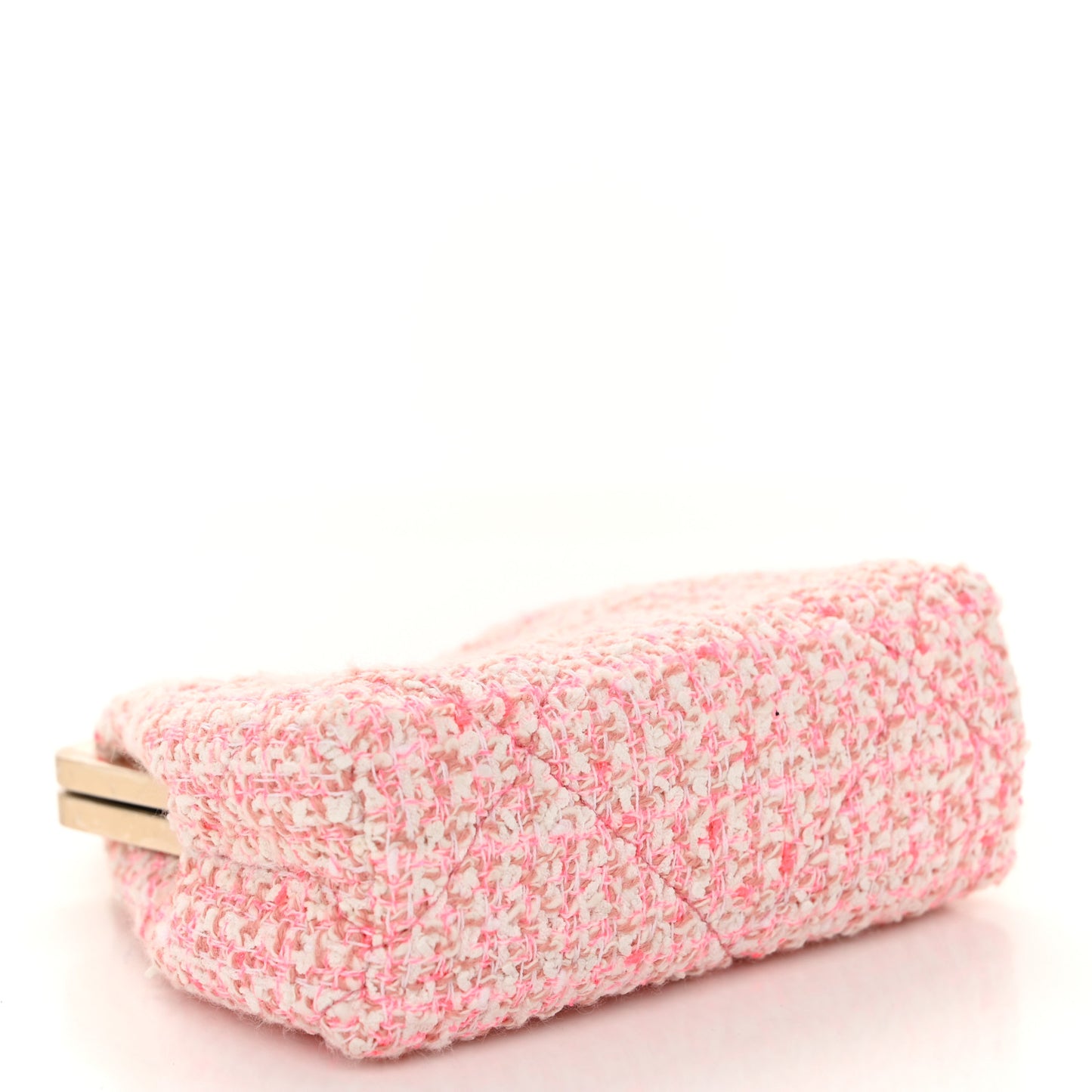 Tweed Kiss Lock Phone Holder With Chain Pale Pink Ecru