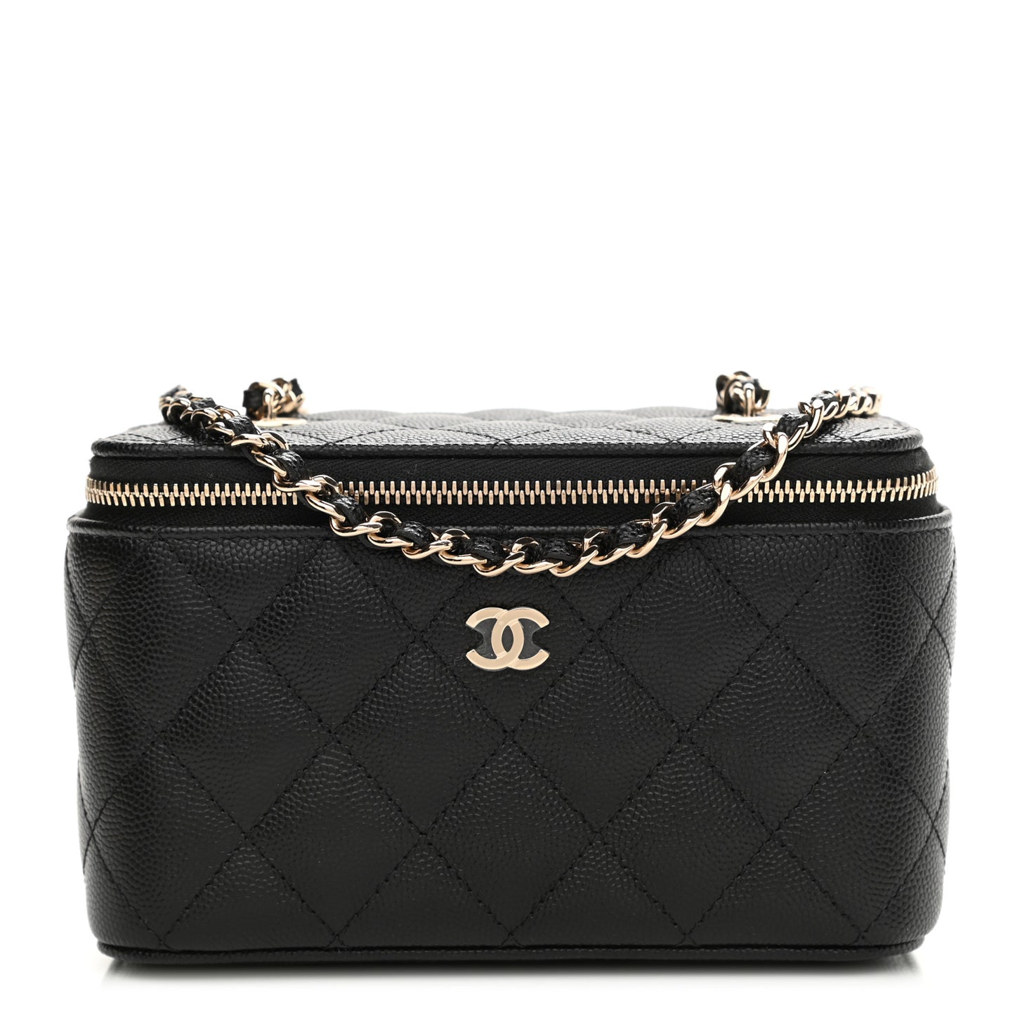 Caviar Quilted Small Vanity Case With Chain Black