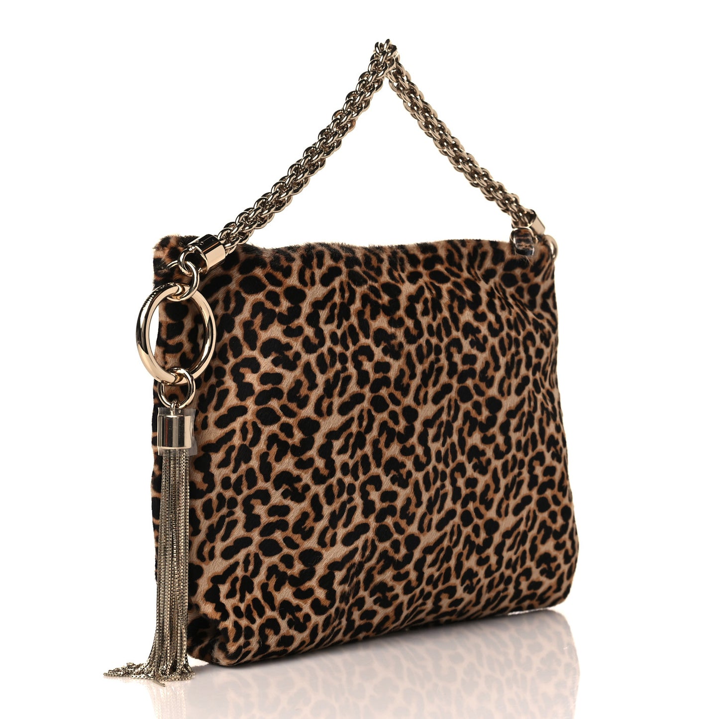 Pony Hair Leopard Print Callie Tassel Shoulder Bag Brown