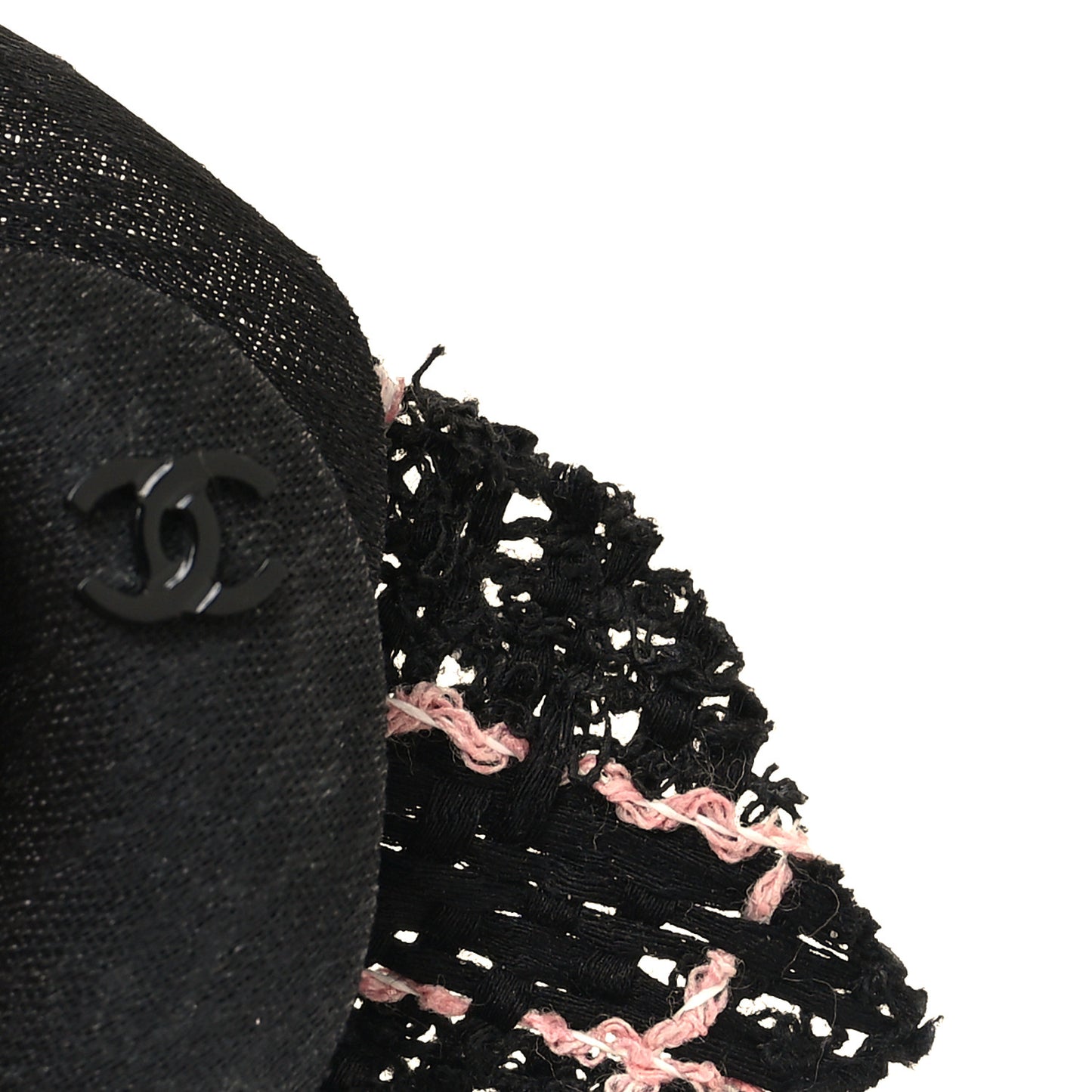 Tweed Camellia Pin Brooch Black Pink