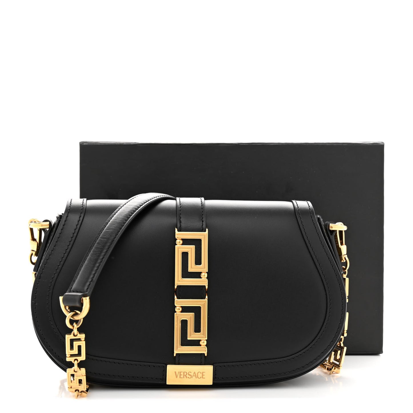 Calfskin Medium Greca Goddess Shoulder Bag Black