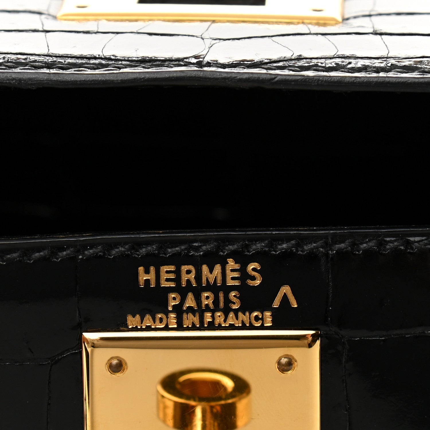Hermes Shiny Niloticus Crocodile Kelly Sellier 28 Black 6 of 11