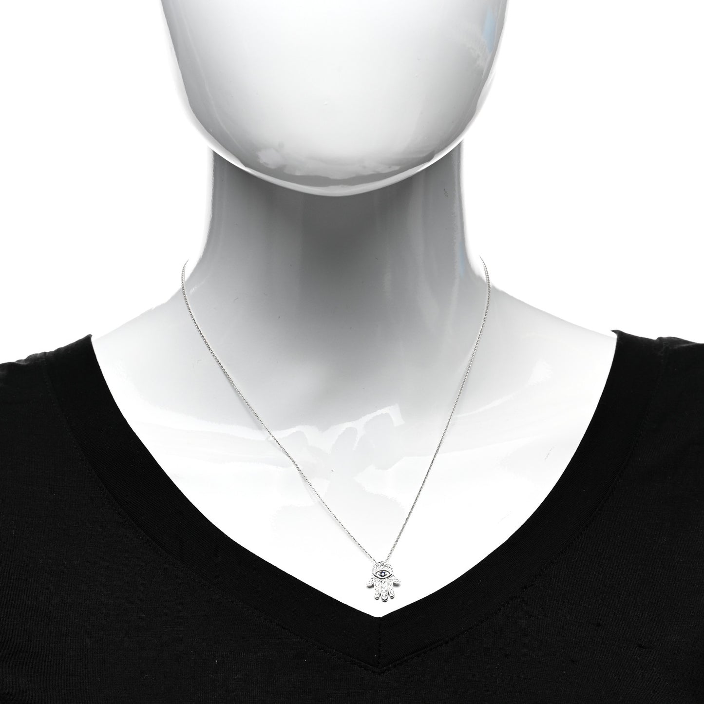 18K White Gold Diamond Blue Sapphire Hamsa Pendant Necklace