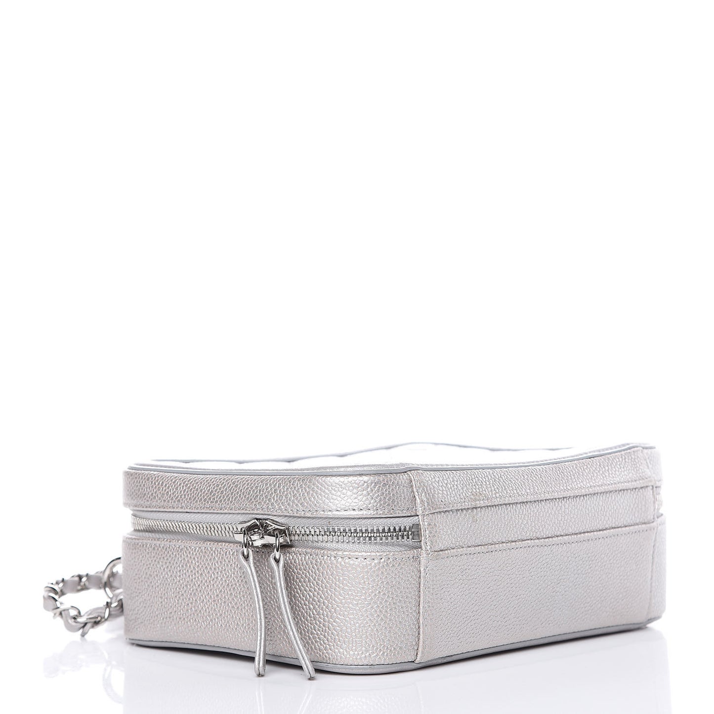 Metallic Caviar Quilted Medium CC Filigree Vanity Case Silver