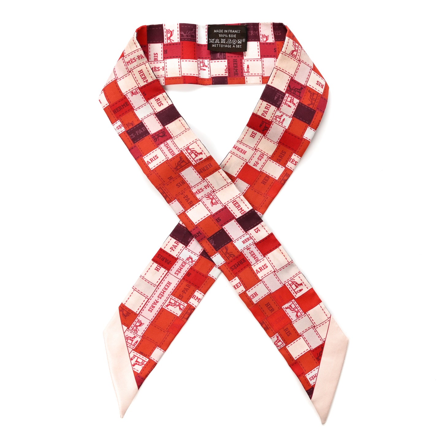 Silk Bolduc Au Carre Twilly Rouge Bordeaux Creme