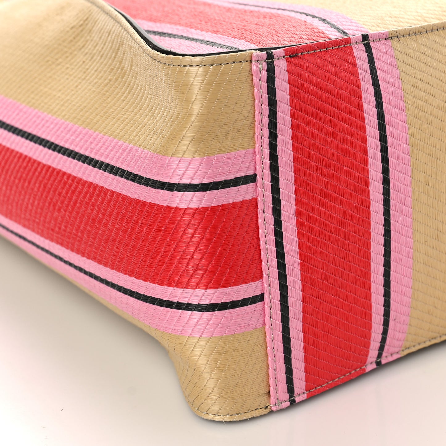 Raffia Striped Logo Tote Red