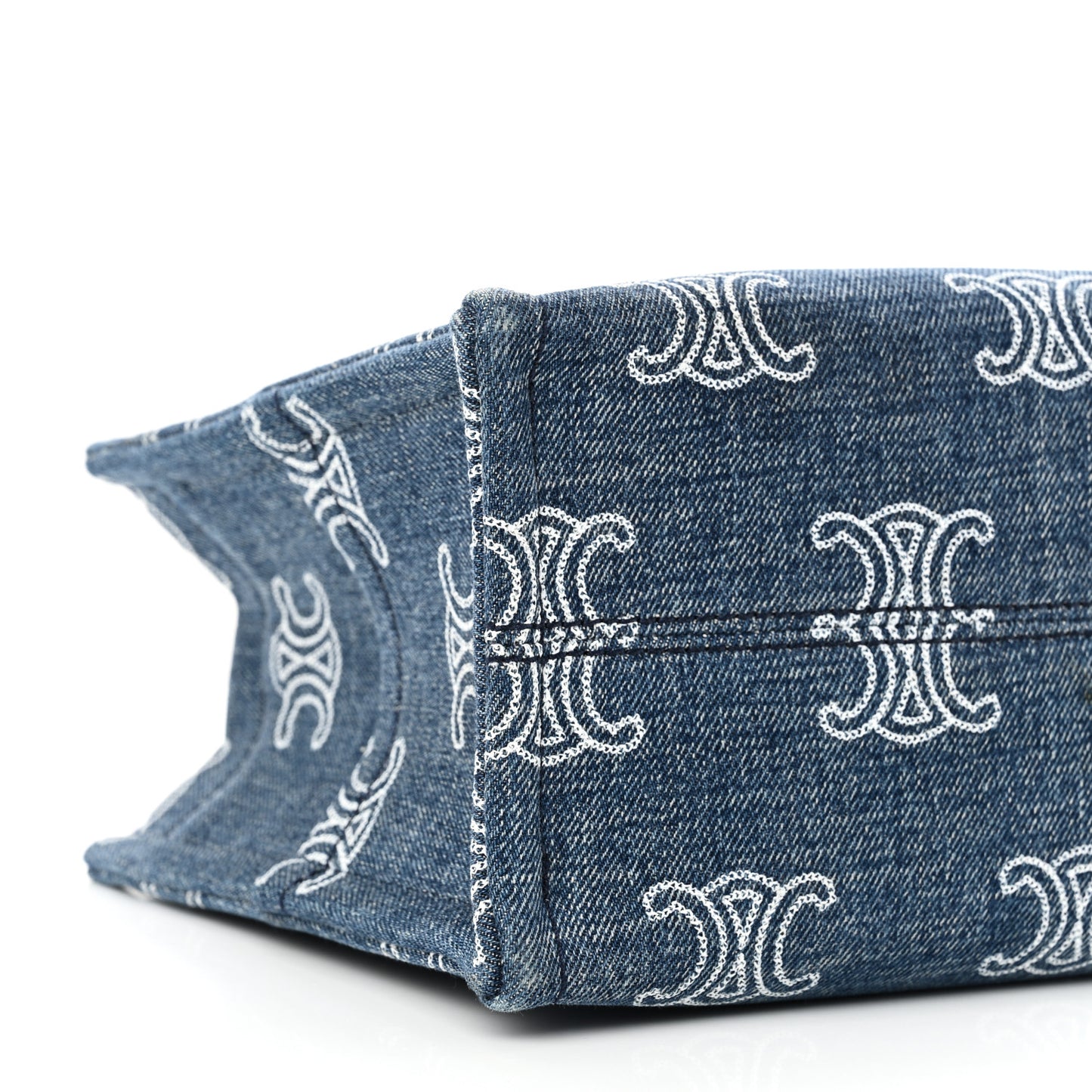 Denim Calfskin Triomphe Print Cabas Blue Tan