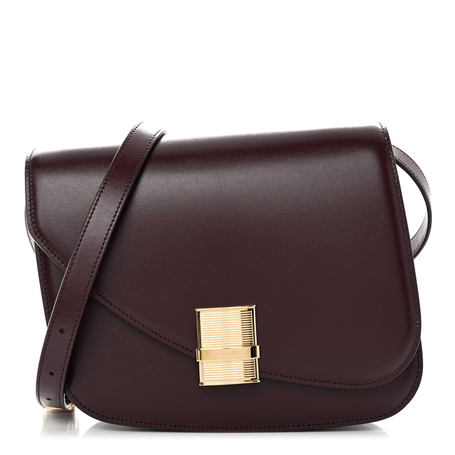 Salvatore Ferragamo Dapple Calfskin Fiamma Crossbody Bag Dark Barolo 1 of 10