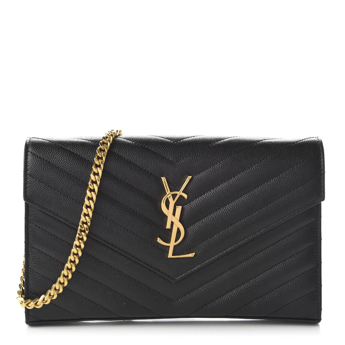 Grain De Poudre Matelasse Chevron Monogram Chain Wallet Black