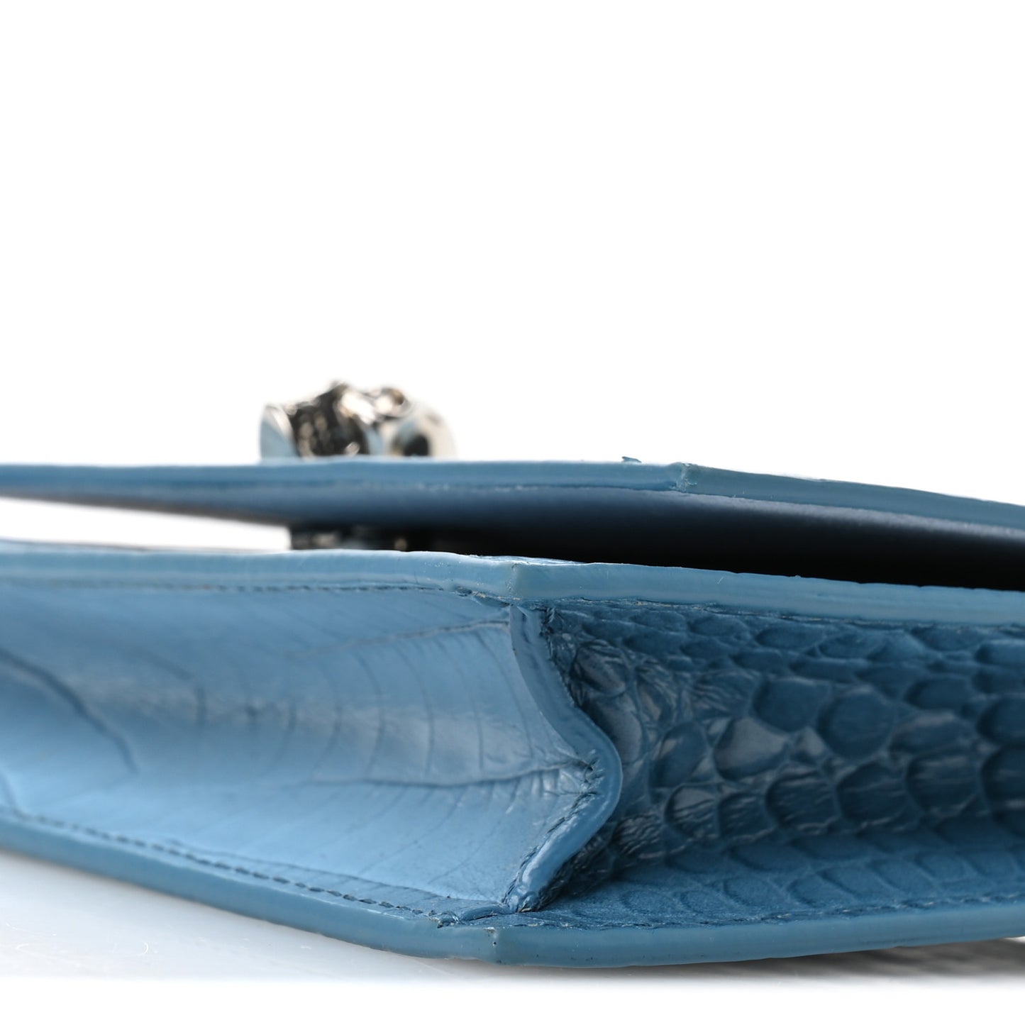Calfskin Crocodile Embossed Skull Mini Crossbody Bag Blue