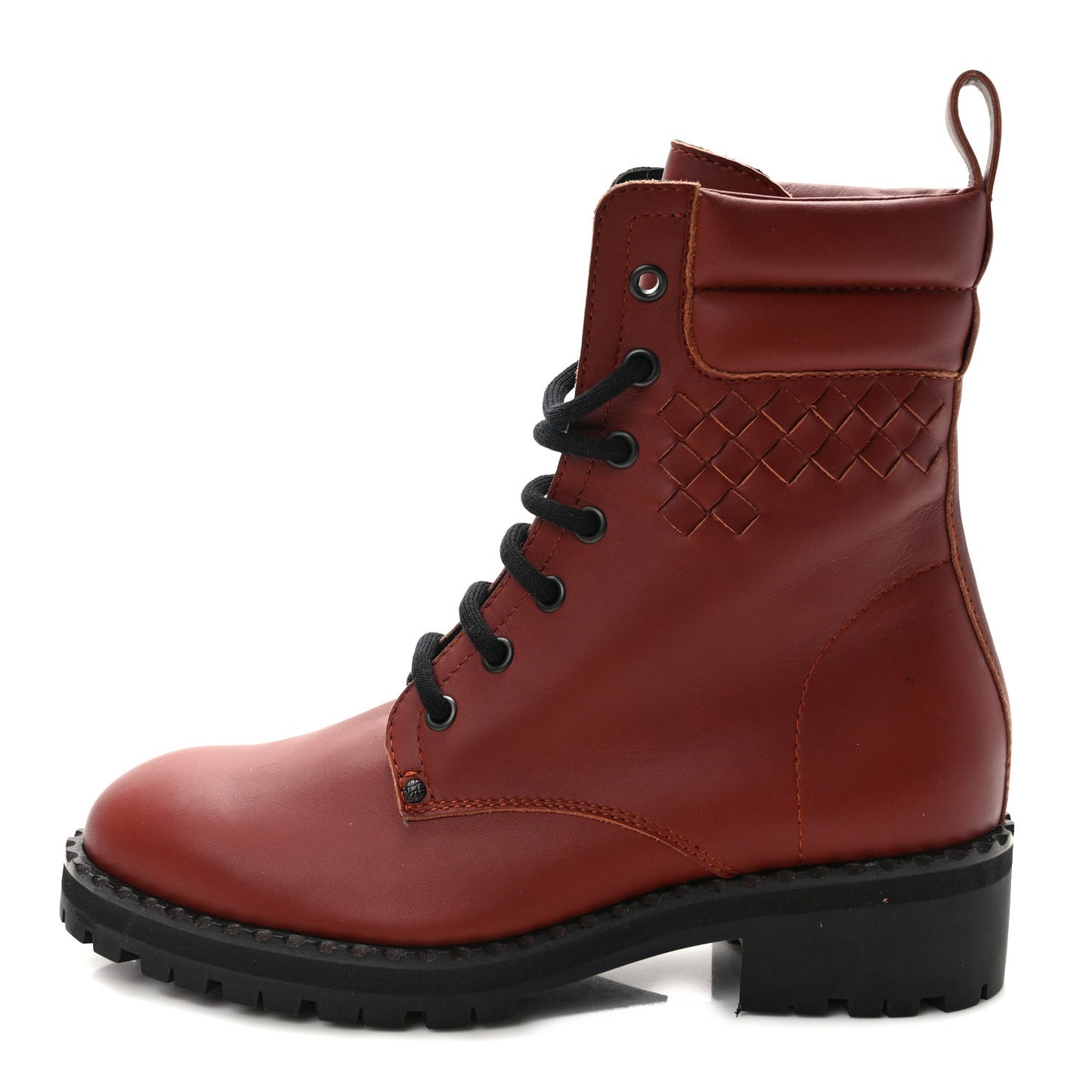 BOTTEGA VENETA Calfskin Intrecciato Womens Boots 37 Russet