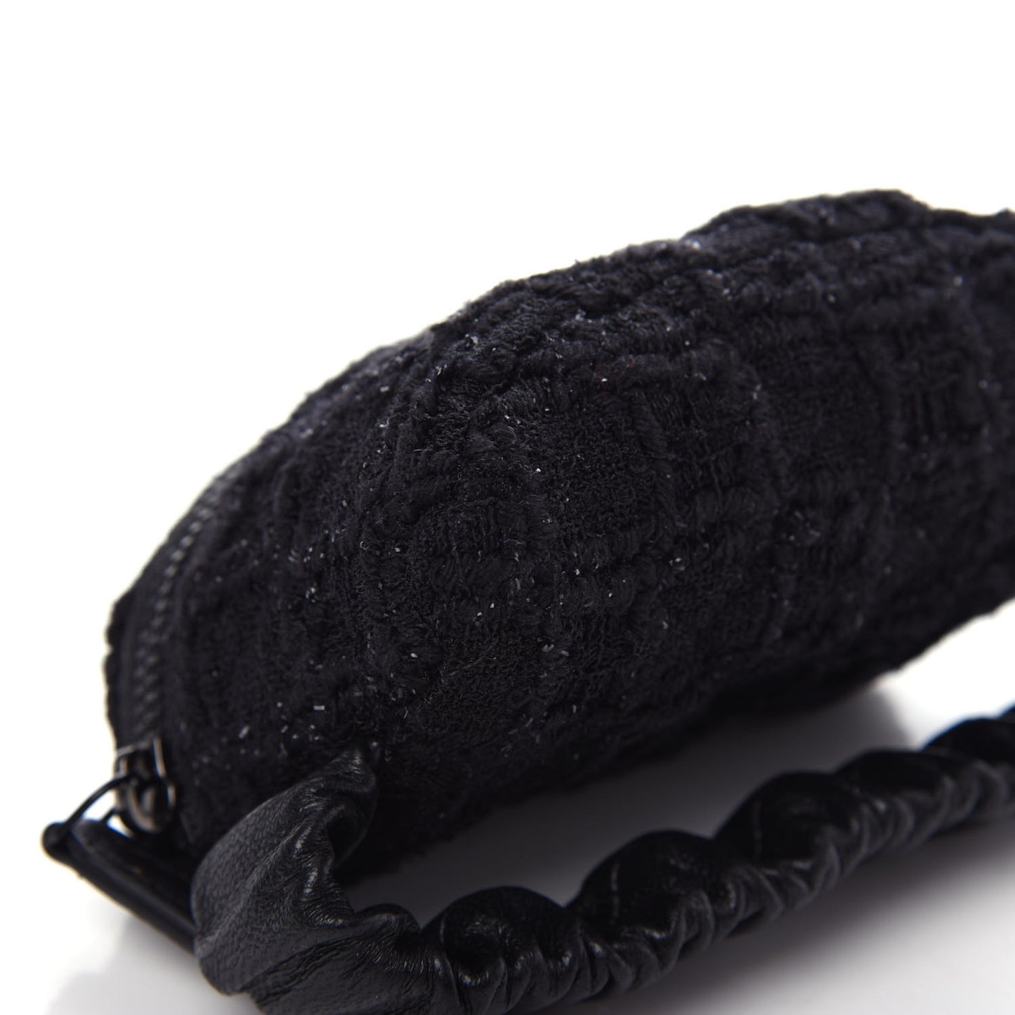 Tweed Lambskin Quilted Arm Coin Purse Black