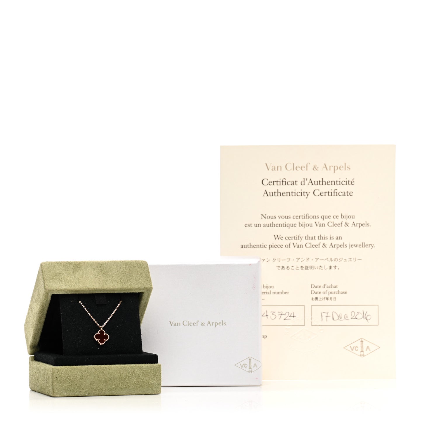 18K Rose Gold Carnelian Sweet Alhambra Pendant Necklace