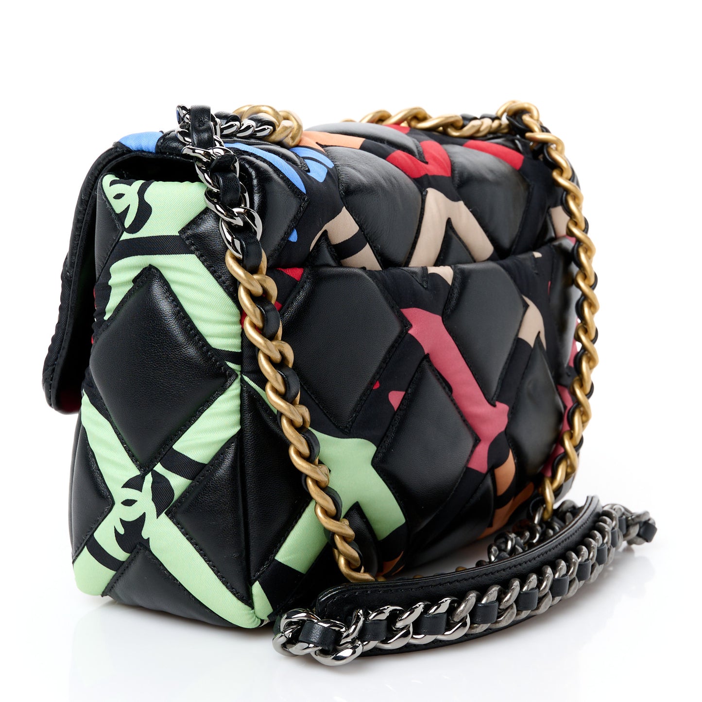 Lambskin Printed Fabric Medium Chanel 19 Flap Black Multicolor
