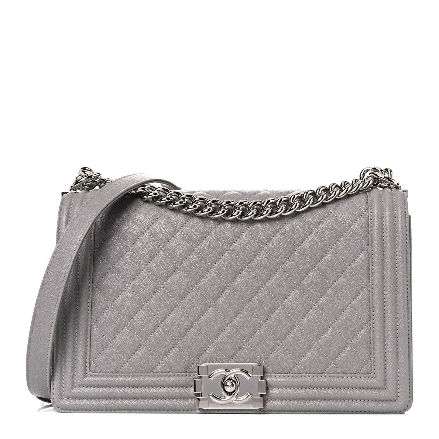 Caviar Quilted New Medium Boy Flap Grey