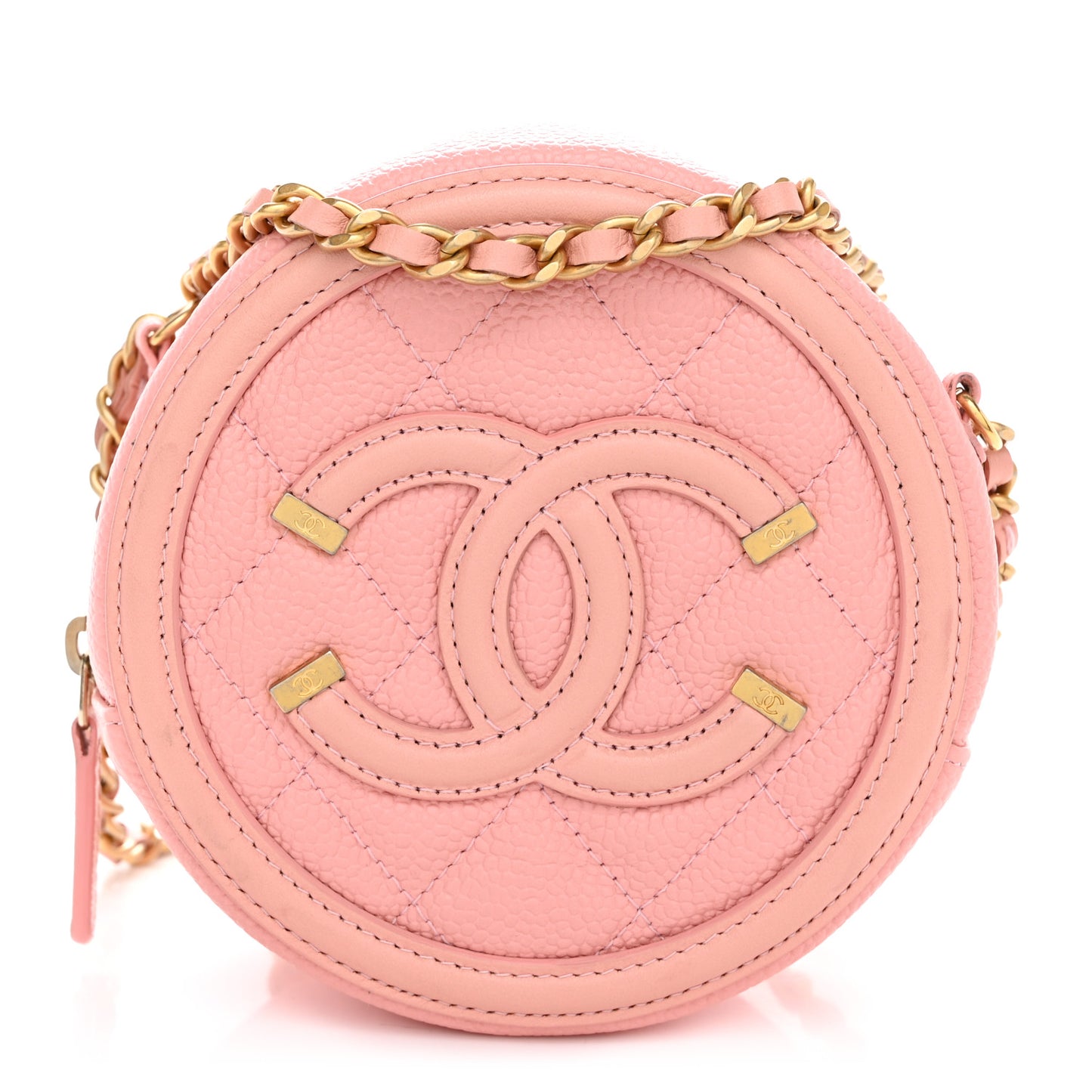 Caviar Quilted Round Filigree Crossbody Pink