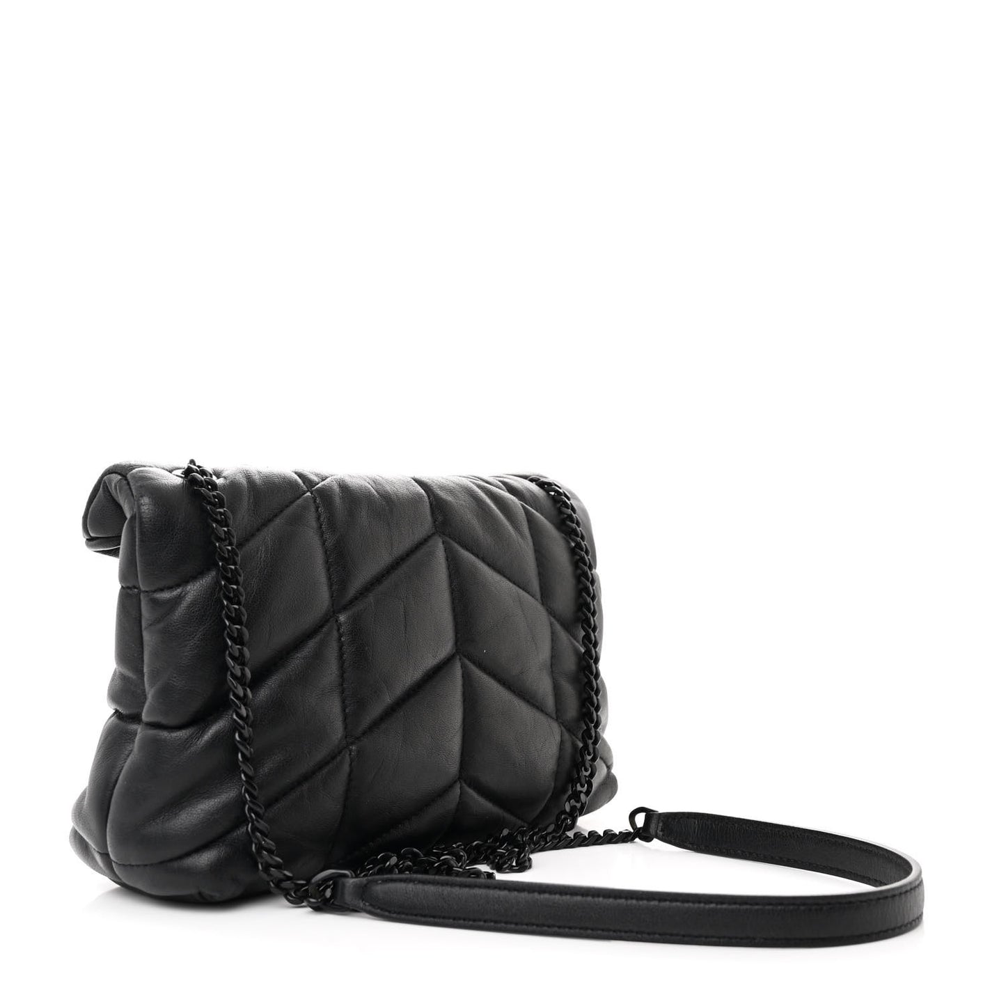 Calfskin Quilted Toy Loulou Puffer Monogram Monochrome Chain Satchel Black