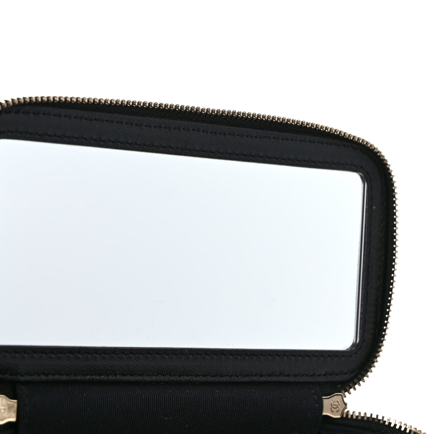 Lambskin Quilted Small Top Handle Vanity Case With Chain Black