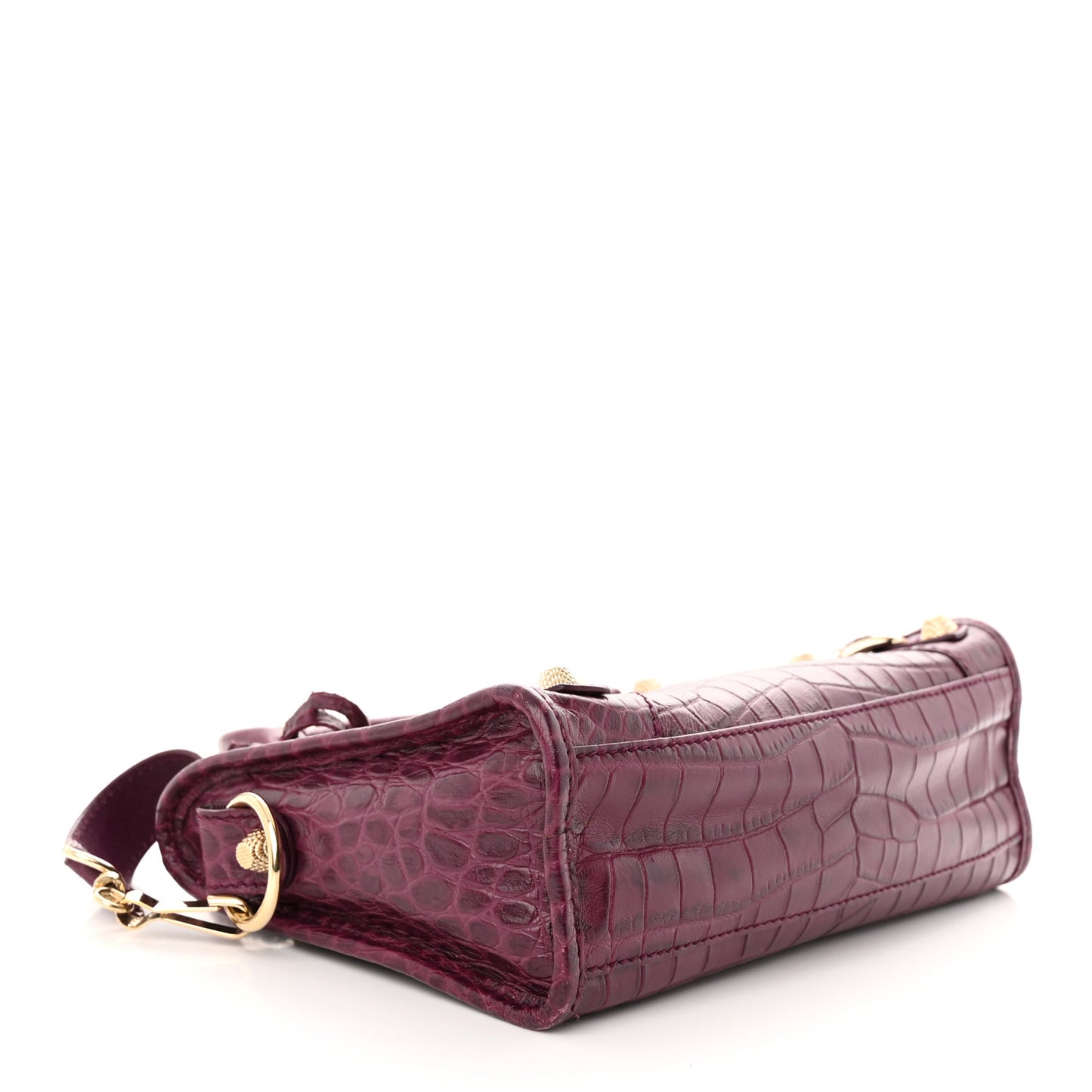 Calfskin Crocodile Embossed Giant 12 Gold Hardware Mini City Violet Prune