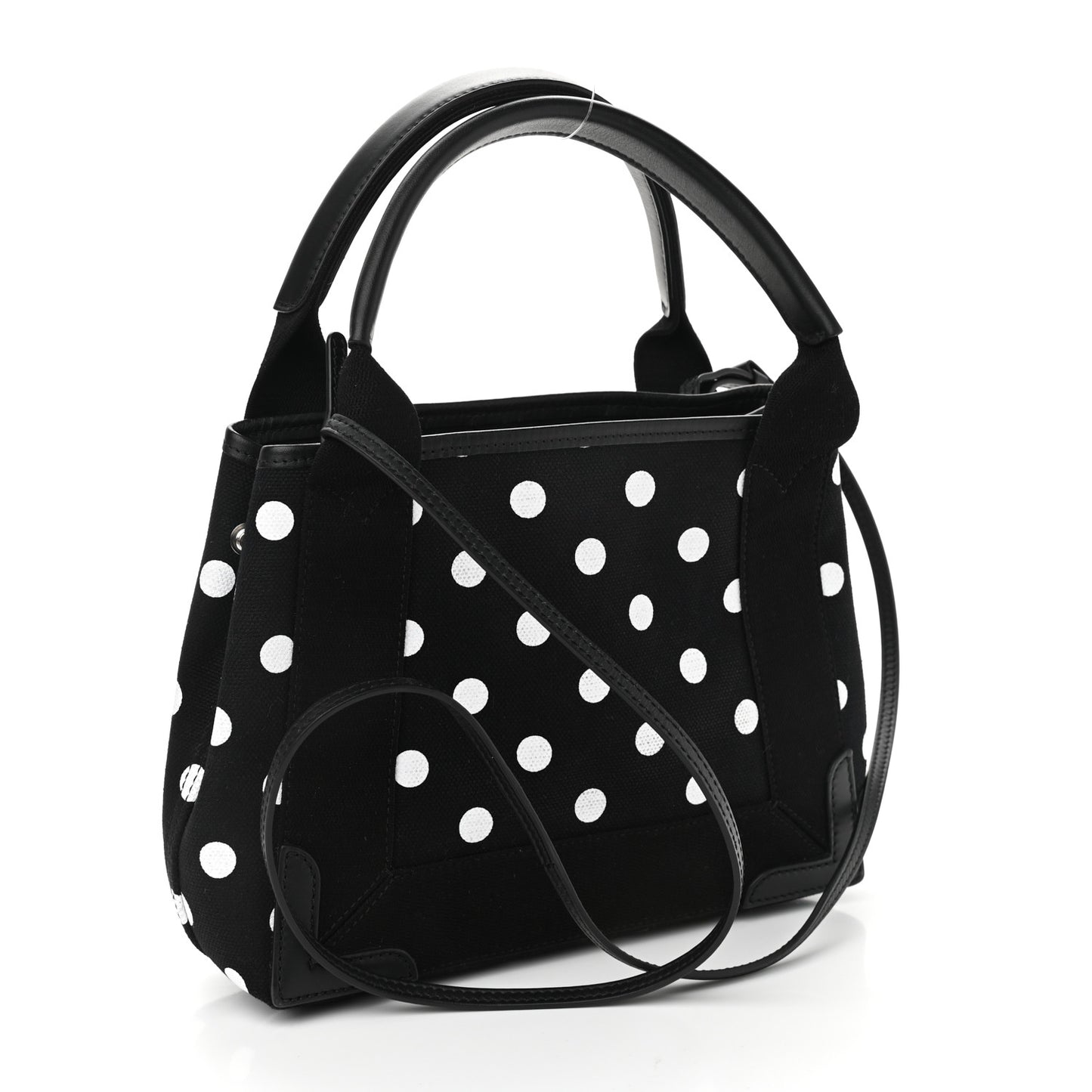 Cotton Canvas Polka Dot Navy Cabas XS Black White