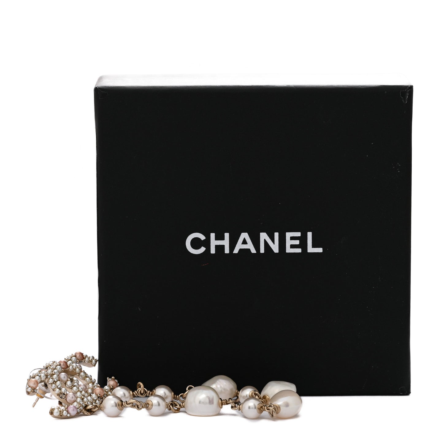 Pearl Crystal CC Charm Drop Earrings Gold Pink Pearly White