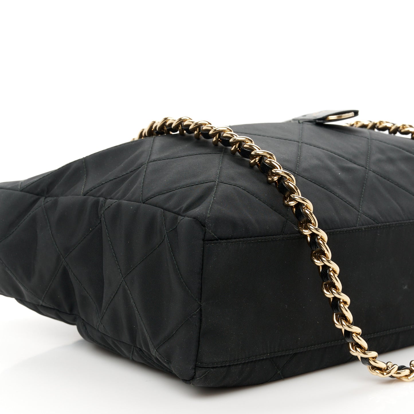 Re-Nylon Impunturato Saffiano Triangle Stitched Re-Edition 1995 Chaine Large Shoulder Bag Black