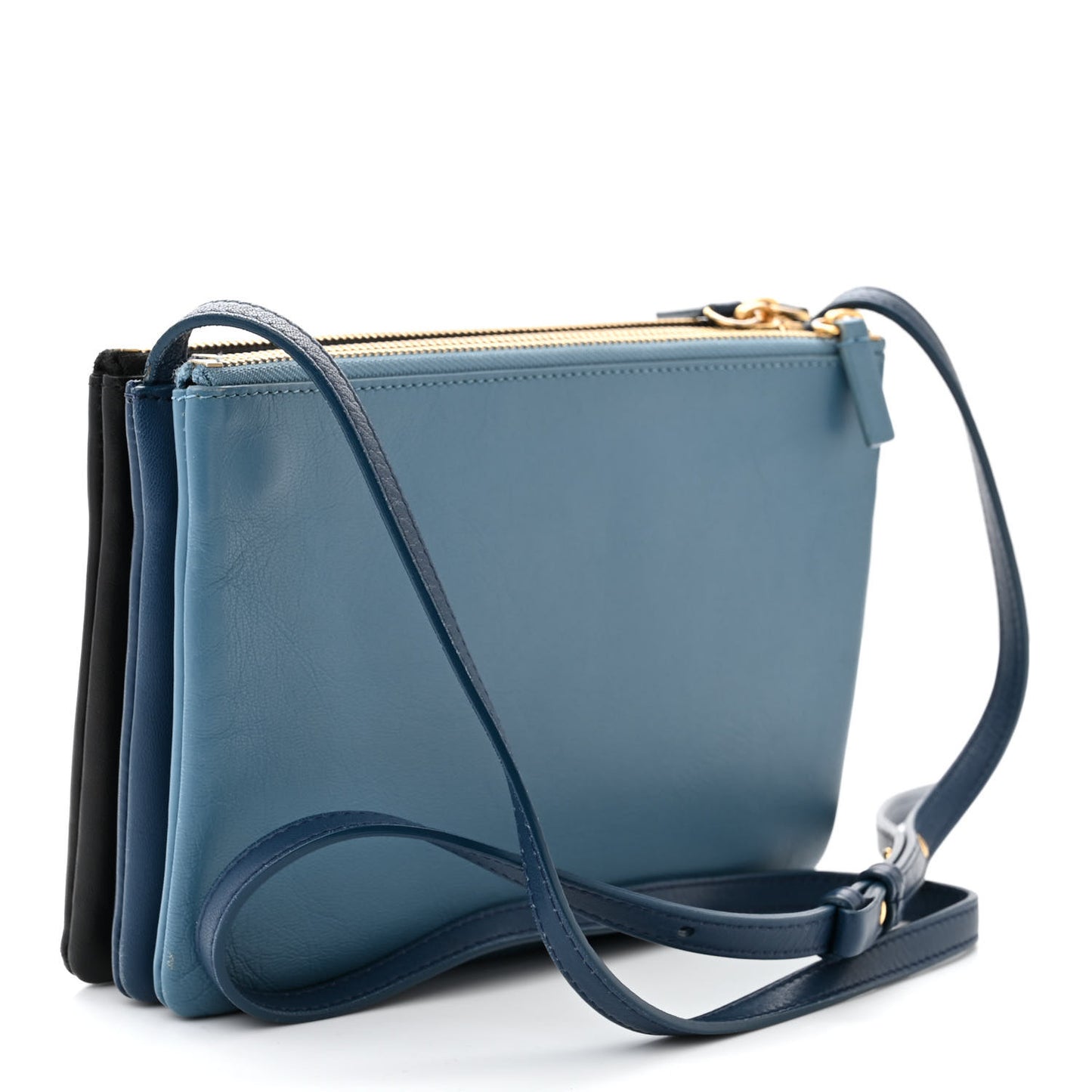 Lambskin Small Trio Crossbody Bag Black Blue