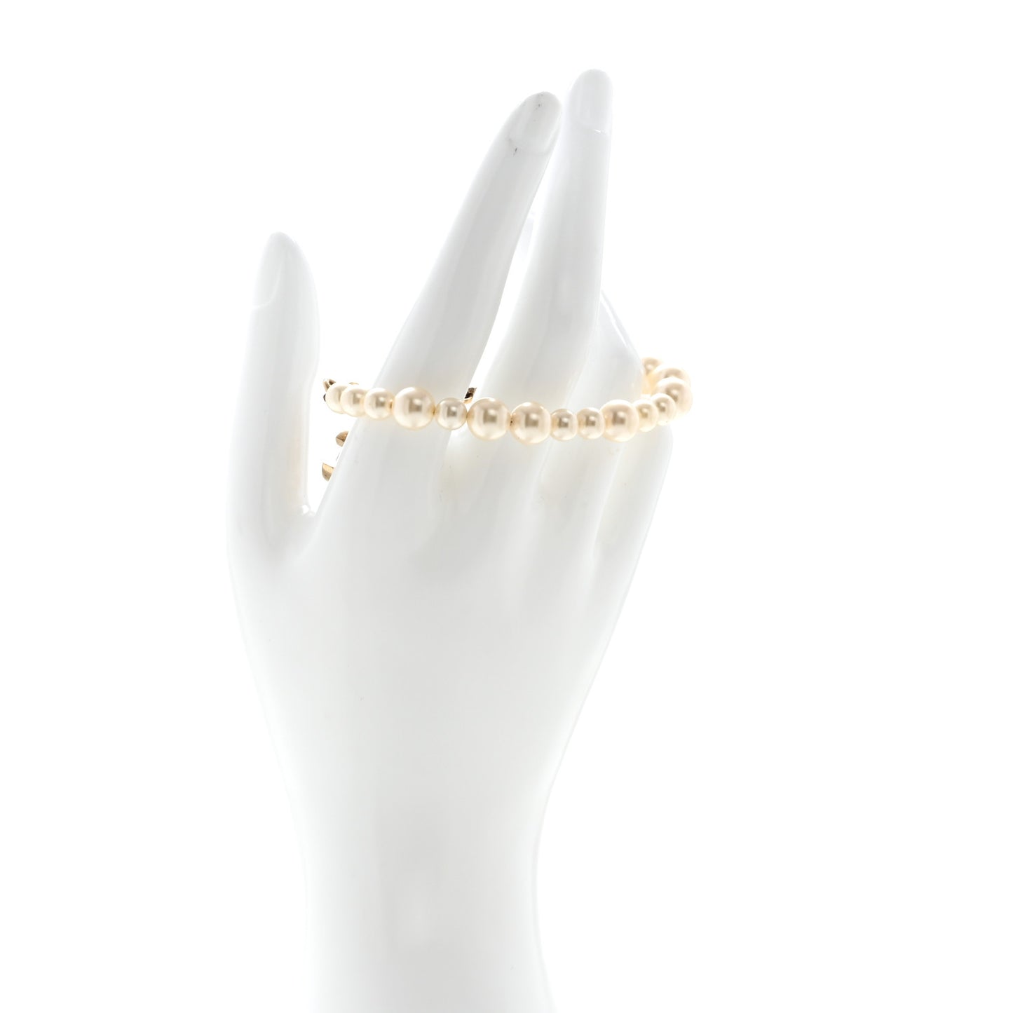 Graduated Pearl Crystal CC Bracelet Gold